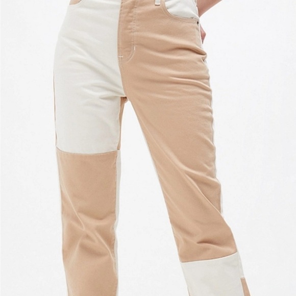 PacSun Women's Color Block Straight Leg Jeans High Rise - Beige and Tan 24 Waist - Picture 1 of 14